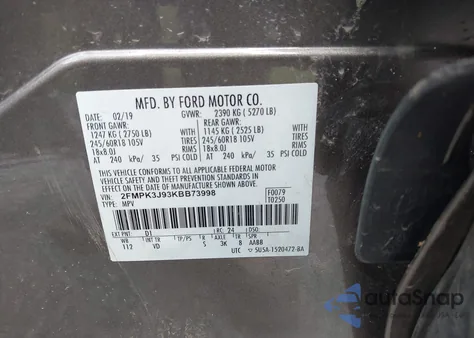 2019 Ford Edge Sel из США, поврежденный, VIN 2FMPK3J93KBB73998